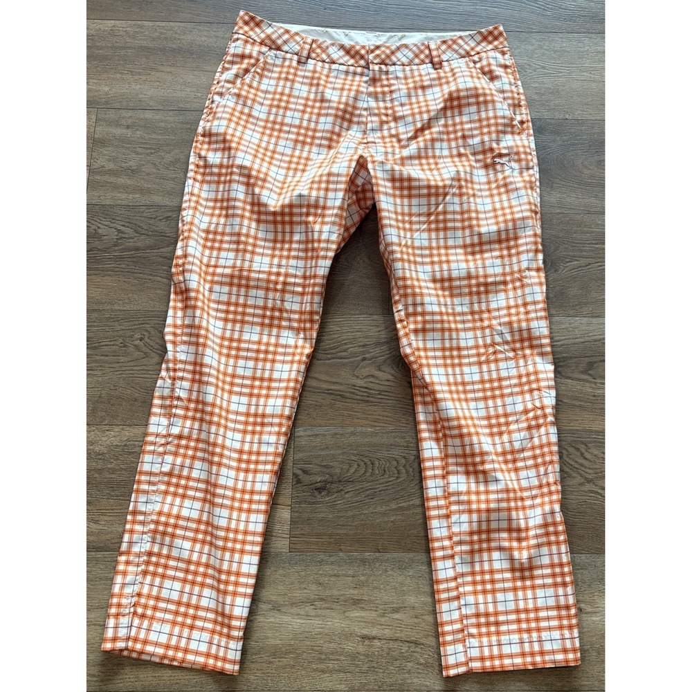 Rare TOUR EDITION Puma Golf TECH Orange PLAID PANT Trouser Men sz 36x32 Fun